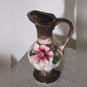 Floral Ceramic Pitcher with Pink Flower